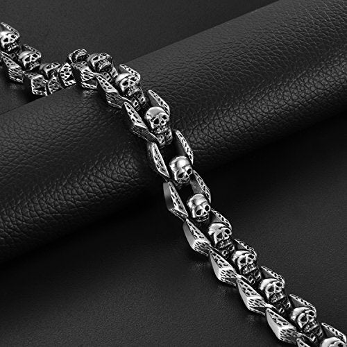 Men Stainless Steel Gothic Skull Charm Bangle Bracelet - 8.5 Inch