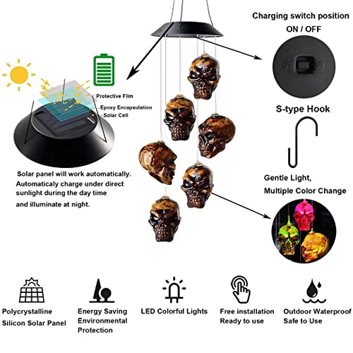 Skull String Color Light Solar Wind Chime