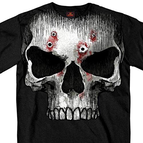 Jumbo Print Skull Bullet Holes Black T-Shirt
