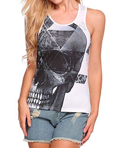 Women's 3D Digital Skull Print Crew Neck Sleeveless Tank Top