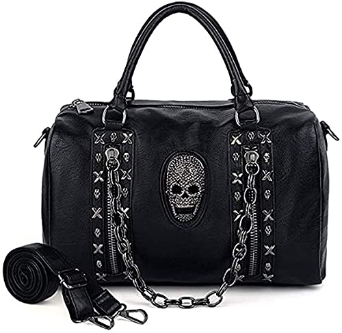 Women Skull Rivet Handbag Tote Shoulder Bag