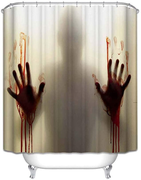 Horror Bloody Hands Shower Curtains with Hooks, 65x72 In
