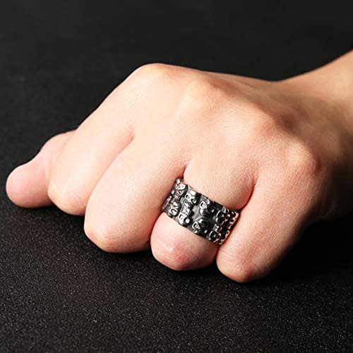Stainless Steel Men Black and Silver Skull Heads Ring