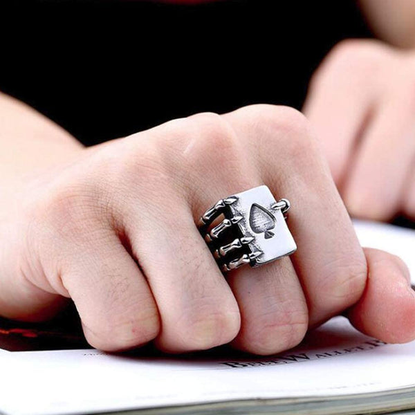 Death Claw Gothic Black Spade Casino Ring
