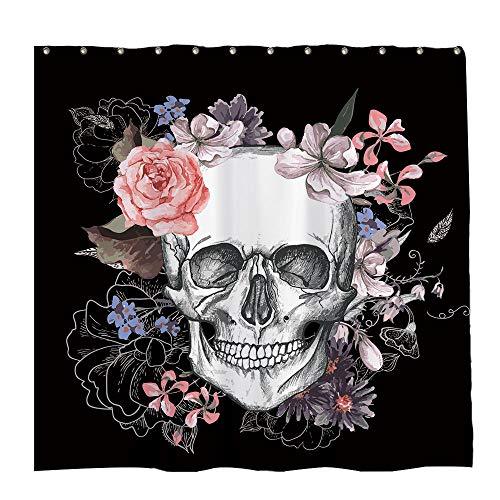 Skull Rose Shower Curtain Set with 12 Hooks