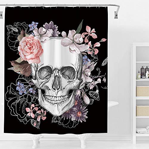 Skull Rose Shower Curtain Set with 12 Hooks
