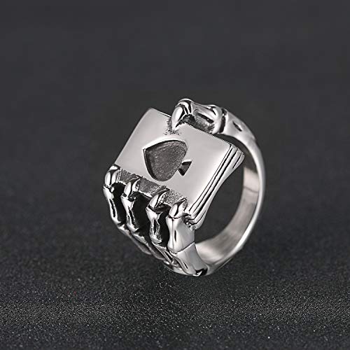 Men Stainless Steel Skull Hand Claw Poker Card Ace Ring
