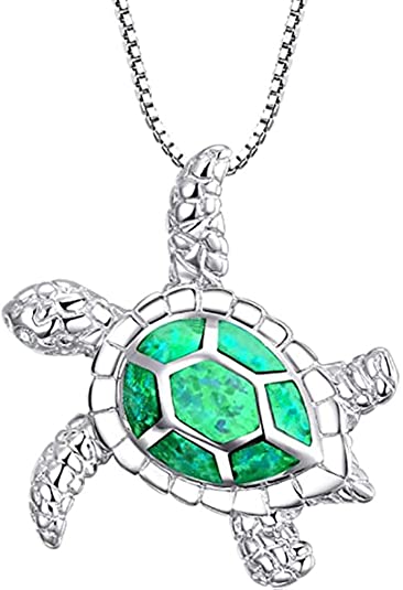 Silver Filled Opal Sea Turtle Pendant Necklace