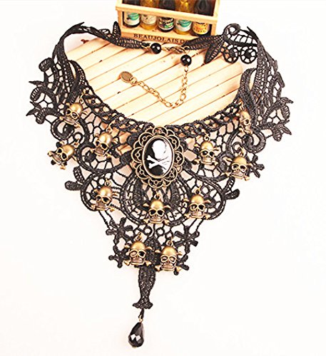 Black Lace Gothic Lolita Skull Victorian Choker Necklace