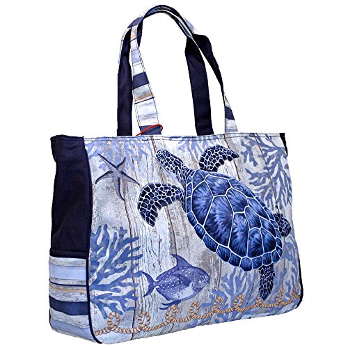 Elegant Blue Sea Turtle Oversized Weekender Top Handle Tote Bag