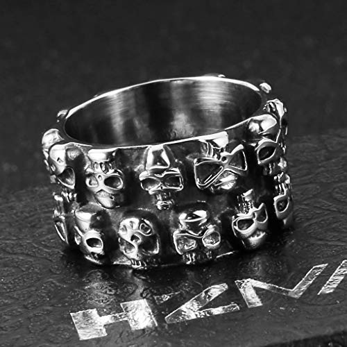 Stainless Steel Men Black and Silver Skull Heads Ring
