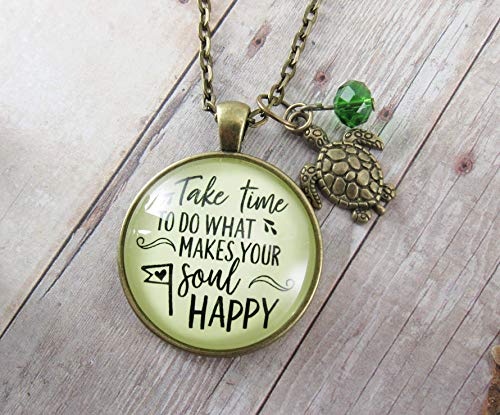 Handmade 24" Turtle Take Time to Make Soul Happy Necklace