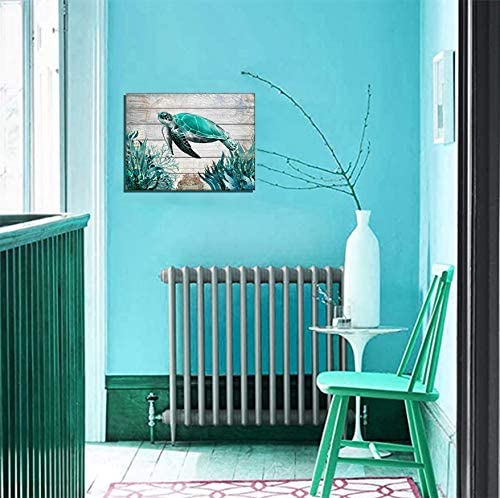 Sea Turtle Sea Life Wall Art Decor (12"x12" Framed)