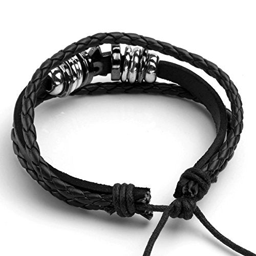 3 Pcs Unisex Braided Leather Skull Bracelet