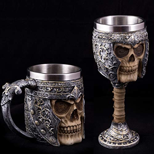 Skull Stein And Goblet Set With Stainless Steel Lining In A Wood Crate - Set of 4