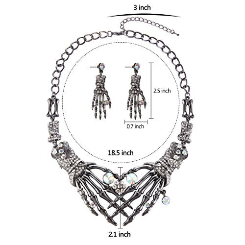 Skeleton Choker Statement Necklace Earrings Jewelry Set
