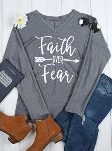 Faith Over Fear Women Long Sleeve V Neck