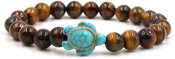 6Pcs Natural Bead Lava Rock Stone Turtle Bracelet