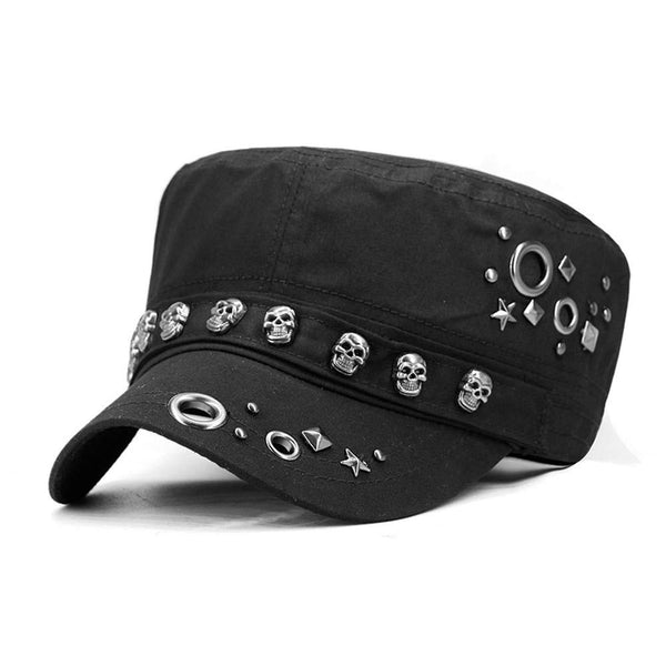 Skull Rivet Flat Adjustable Snapback Hat