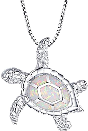 Silver Filled Opal Sea Turtle Pendant Necklace