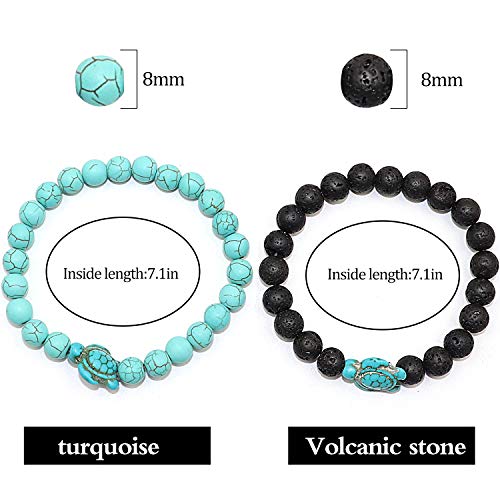 2PCS Natural Stone Sea Turtle Elastic Beads Bracelets