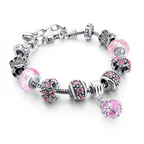 Adjustable Pink Beads Carved Snake Chain Charm Bracelet - Free Shipping