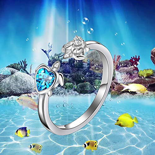 Mom And Baby Sea Turtle 925 Sterling Silver Open Ring