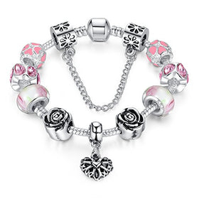 Adjustable Charm Bracelet with Pink heart shape - Free Shipping