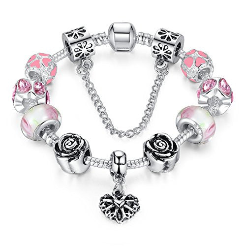 Adjustable Charm Bracelet with Pink heart shape - Free Shipping