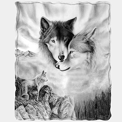 Gray Wolf Sherpa Fleece Throw Blanket (60"x80")
