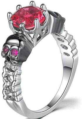 Women Retro Vintage Gothic Skull Pink Stone Statement Ring