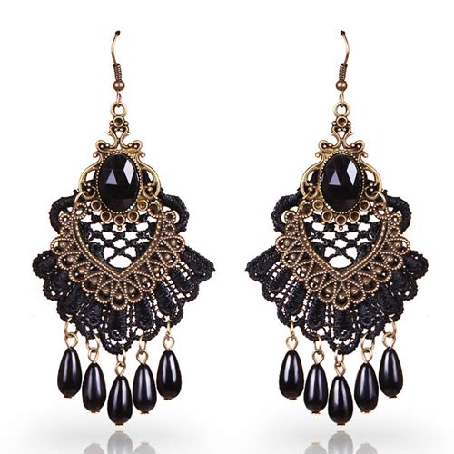 Vintage Black Lace Gothic Choker Necklace and Earrings Set