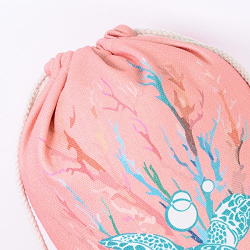Coral Pink Sea Turtle Drawstring Backpack