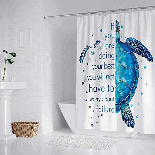 Blue Ocean Sea Turtle Shower Curtain Set with Hooks 71X71Inches