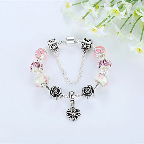 Adjustable Charm Bracelet with Pink heart shape - Free Shipping