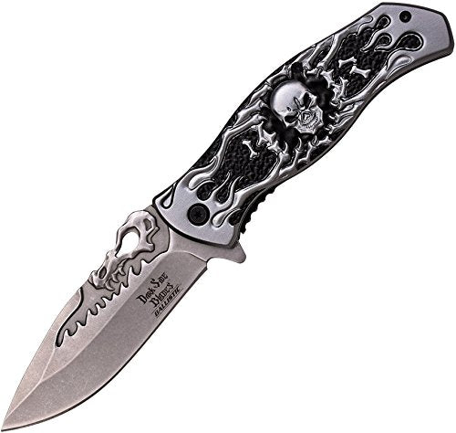 Skull Dark 4.75" Folder, Satin Stone Wash Blade