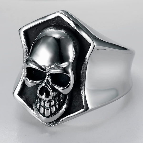 Retro Hexagon Shaped Gothic Skull Ring