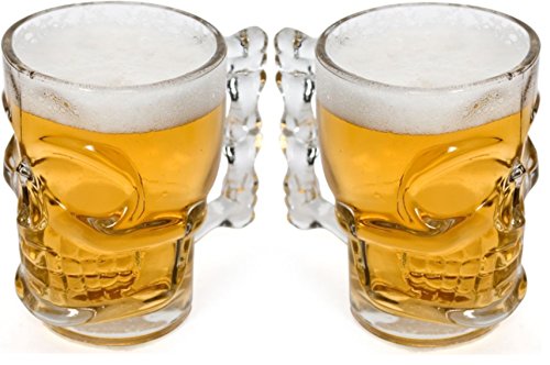 Set of 2 Skull Face Beer Mugs 17.6 oz.