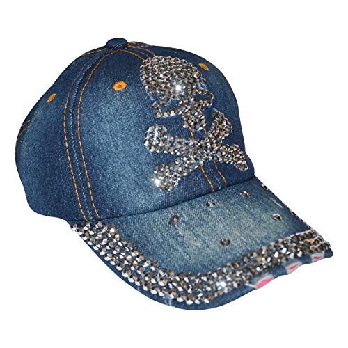 Women Distressed Rhinestone Skull Cap