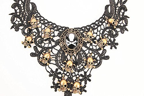 Black Lace Gothic Lolita Skull Victorian Choker Necklace