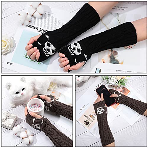 2 Pairs Women Knit Arm Warmers Fingerless Gloves