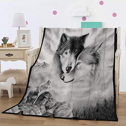Gray Wolf Sherpa Fleece Throw Blanket (60"x80")