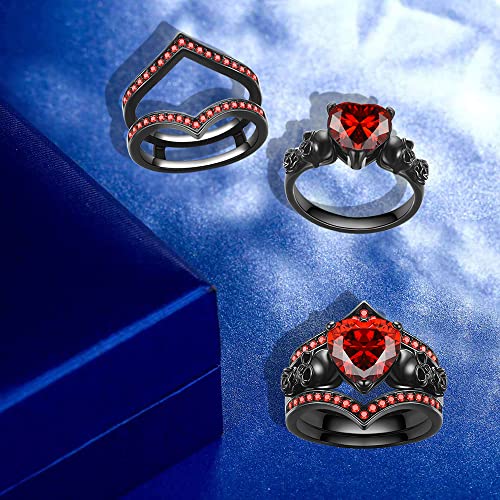 Gothic Black Rose Flower Skull Ring Set