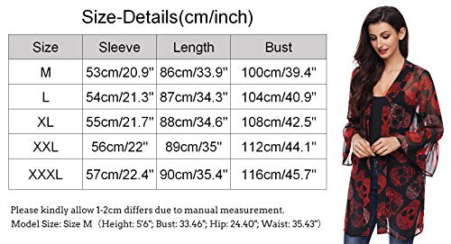 Women Skull Print Sheer Loose Kimono Cardigan Cover up