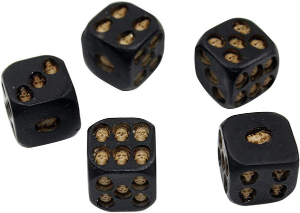 Hand Carved Set of 5 Pcs Black Skull Novelty Dice