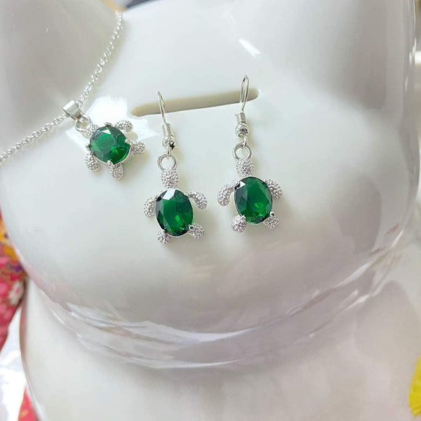 Crystal Turtle Pendant Necklace Earring Set