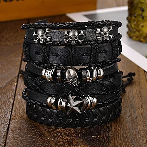 6 PCS BRAIDED SKULL WRISTBAND BRACELET