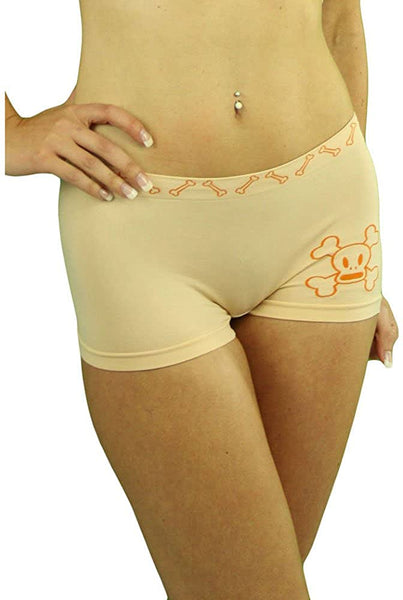 Women Nylon Stretch Skull & Crossbones Boyshorts