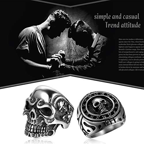 2Pcs Bikers Stainless Steel Gothic Skulls Ring