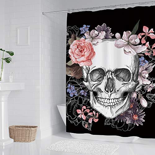 Skull Rose Shower Curtain Set with 12 Hooks